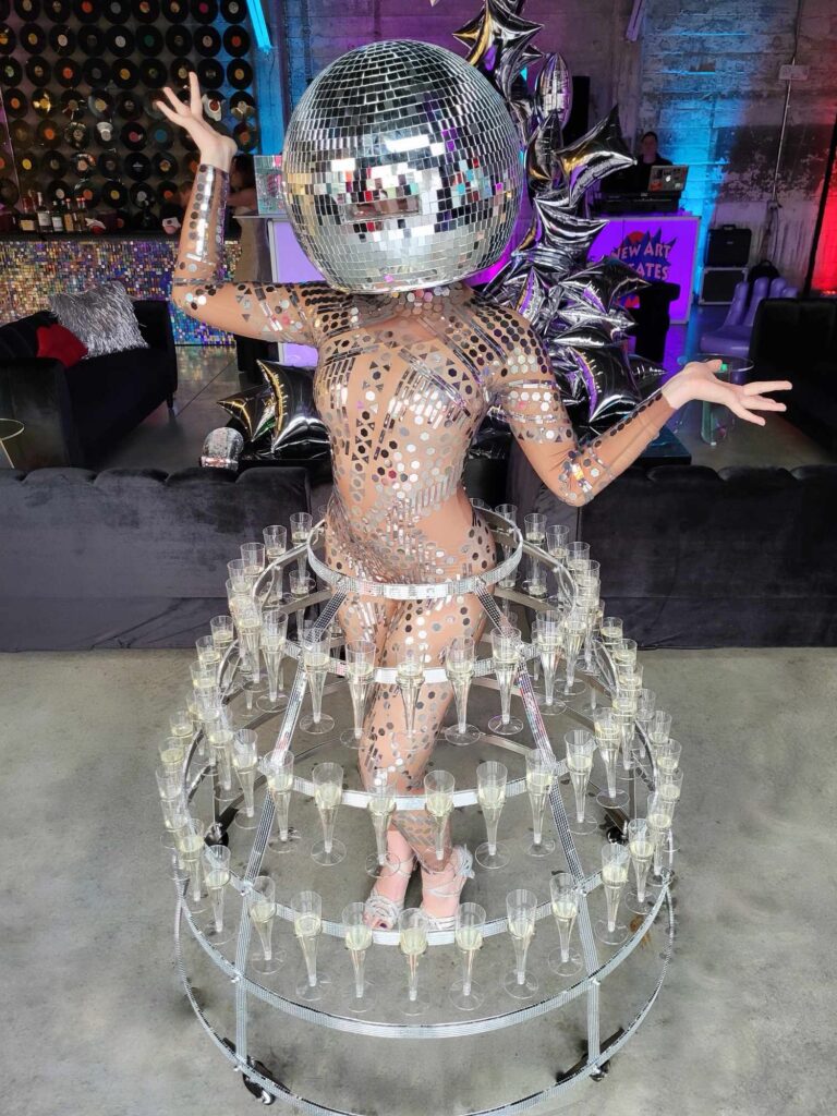 mirror ball champagne skirt for rent 