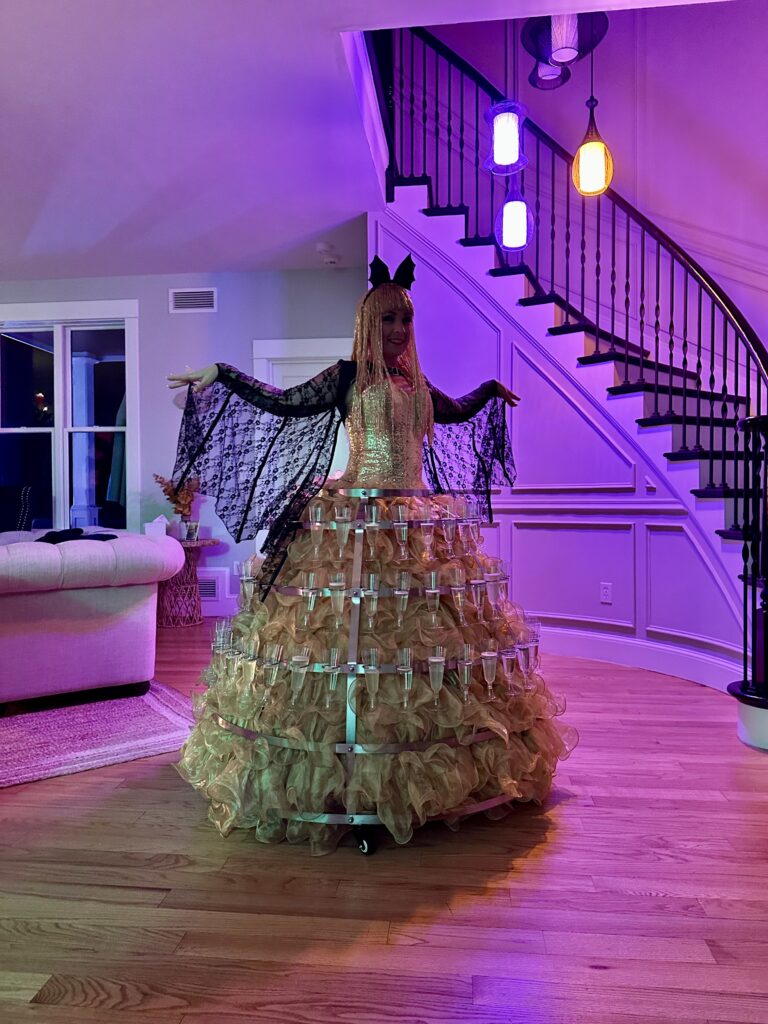 Bat girl champagne skirt Halloween Entertainment for Hire for Private Events Corporate Events Boston MA